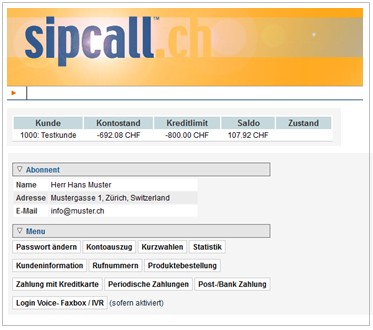 Sipcall Ihr persönliches Benutzerkonto